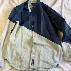 Mens Kith Tonal  Blue Twill Button down shirt Streetwear Sz L